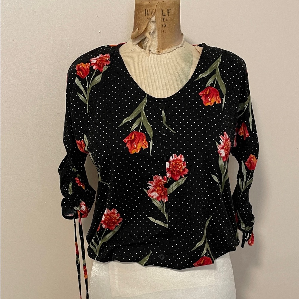 Floral Black Polka Dot Women's Top
